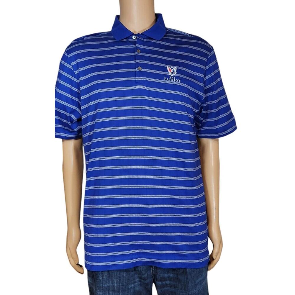 Nike Tiger Woods Collection Polo Shirt Men MED Blue Stripe DriFit FOLDS OF HONOR